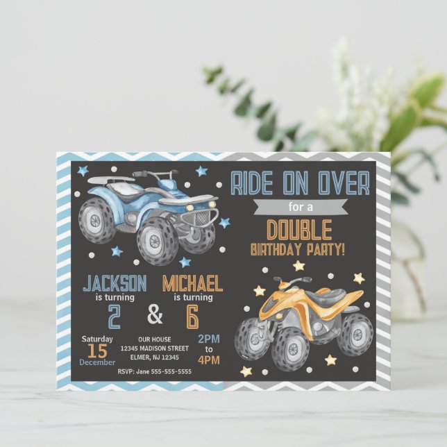 Invitation d'anniversaire commune pour Quad Bike A (Debout devant)