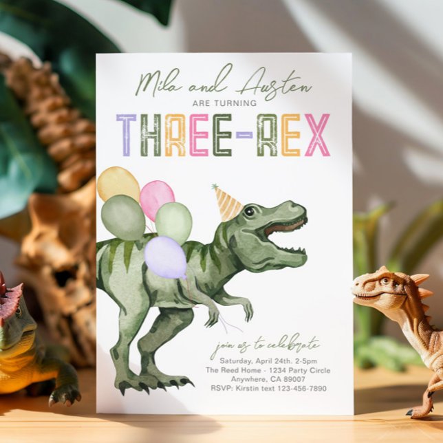 Invitation d'anniversaire conjointe à trois Rex Di (Créateur téléchargé)