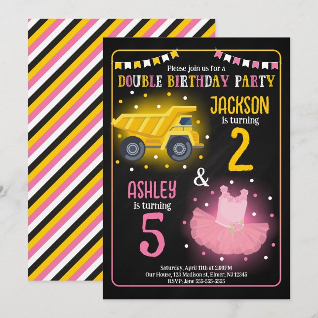 Invitation d'anniversaire conjointe Camion de cons (Devant / Derrière)