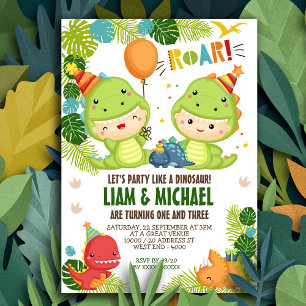 Invitation d'anniversaire conjointe du Dinosaure d