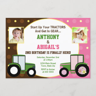 Invitation d'anniversaire conjointe du tracteur In