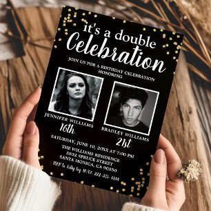 Invitation d'anniversaire conjointe Photo Or Noir