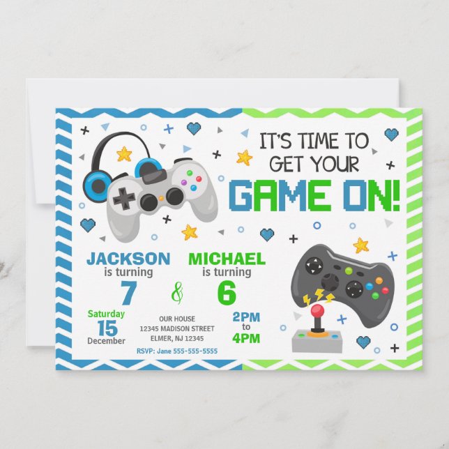 Invitation d'anniversaire conjointe pour jeu vidéo (Devant)