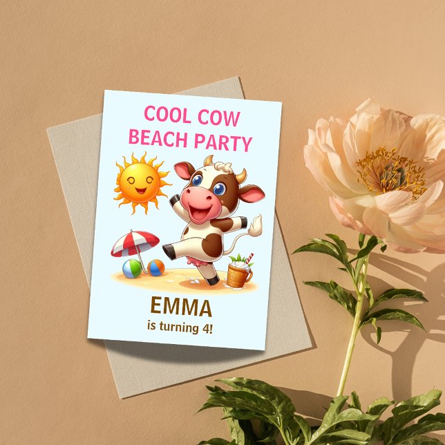 Invitation d'anniversaire Cool Cow Beach Party | É (Créateur téléchargé)