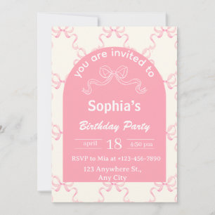 Invitation d'anniversaire coquette avec un joli nœ