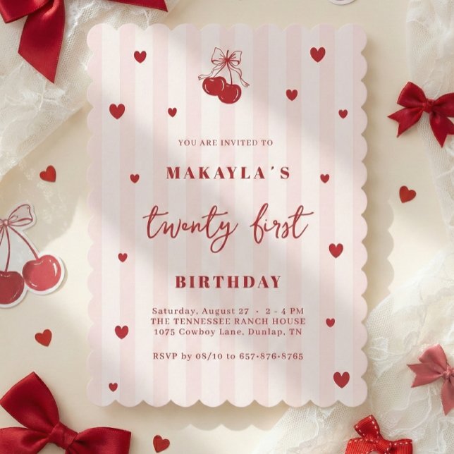 Invitation d'anniversaire Coquette Cherry 21 ans (Créateur téléchargé)