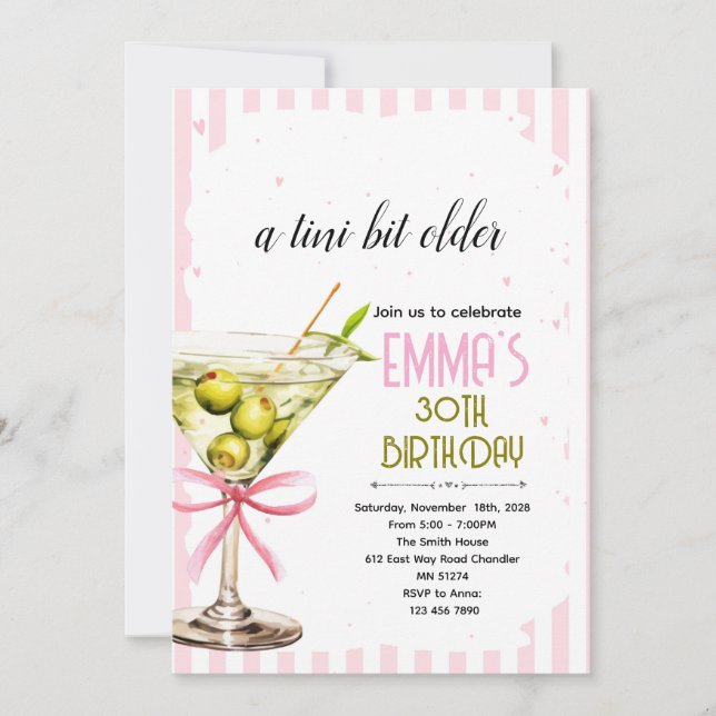 Invitation d'anniversaire Coquette Martini (Devant)