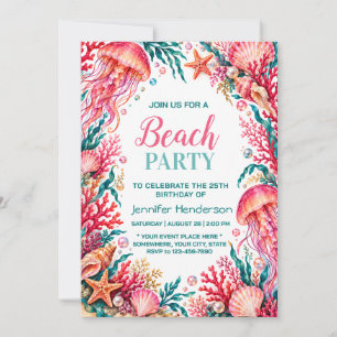 Invitation d'anniversaire corail côtier