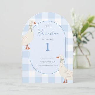 Invitation d'anniversaire Cottagecore à carreaux &