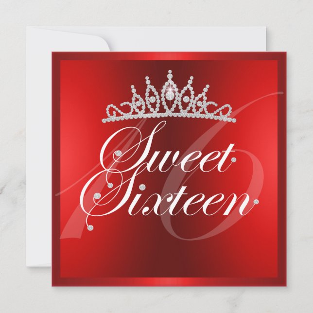 Invitation d'anniversaire Couronne de diamants rou (Devant)