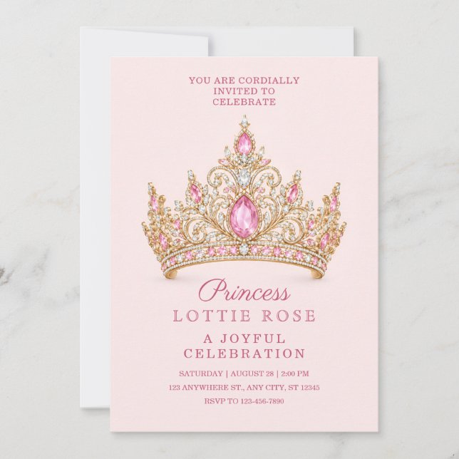 Invitation d'anniversaire Couronne de Princesse en (Devant)