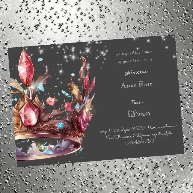 Invitation d'anniversaire Couronne de princesse ro (Créateur téléchargé)