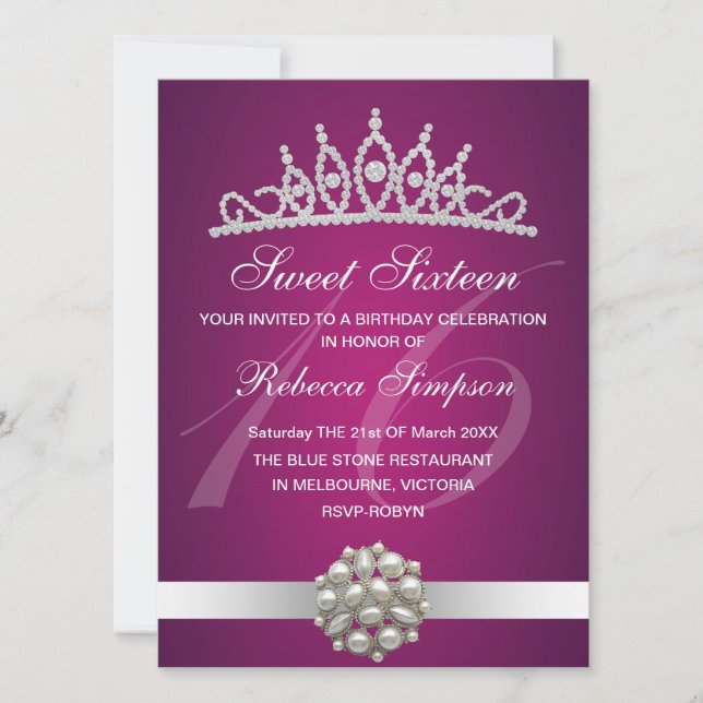 Invitation d'anniversaire Couronne rose Diamants & (Devant)