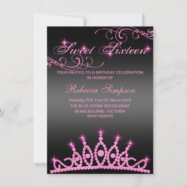 Invitation d'anniversaire Couronne scintillante ro (Devant)