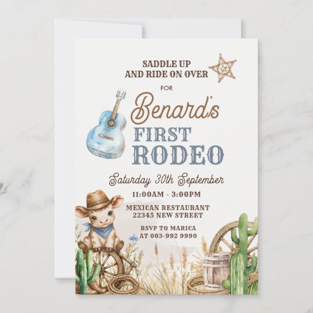 Invitation d'anniversaire Cowboy Premier Rodéo Far (Devant)
