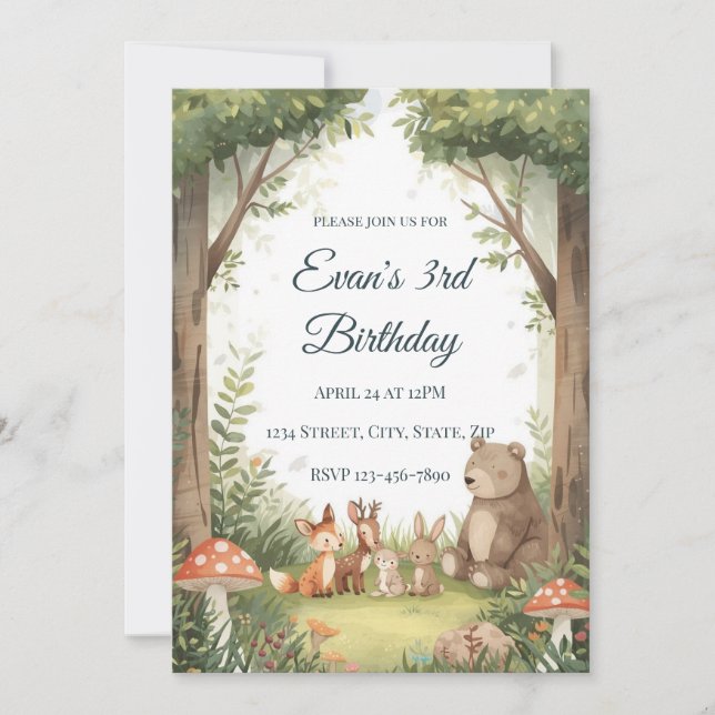 Invitation d'anniversaire Créatures de la forêt à  (Devant)