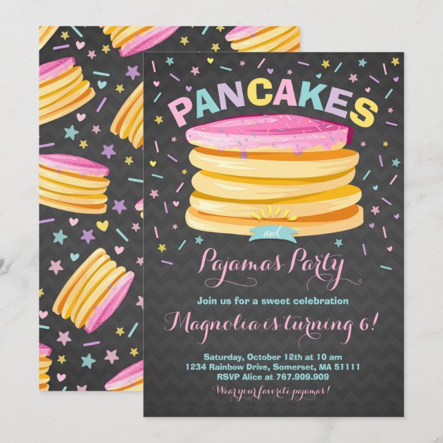 Invitation d'anniversaire Crêpe et Pyjama Fête en  (Devant / Derrière)