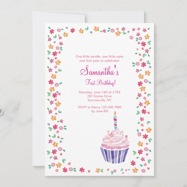 Invitation d'anniversaire Cupcake (Devant)