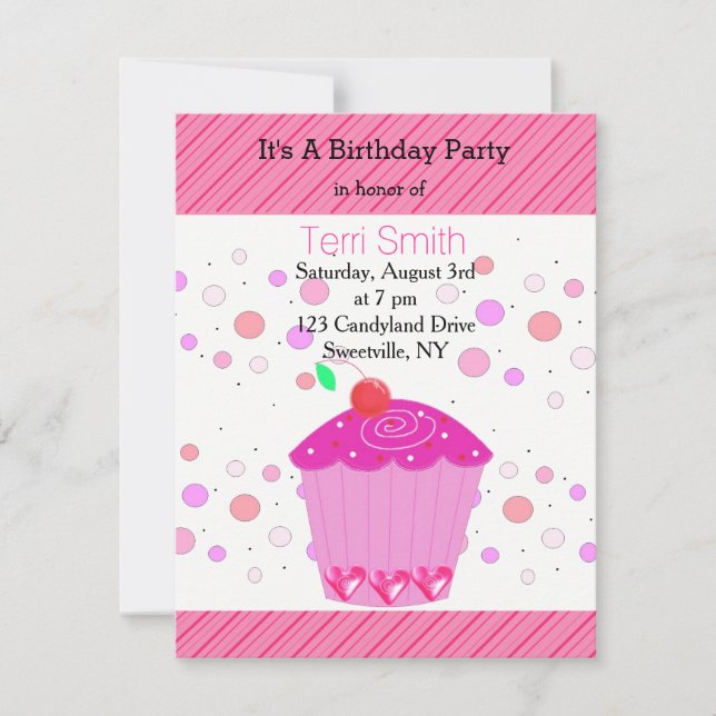 Invitation d'anniversaire Cupcake Cerise Rose (Devant)