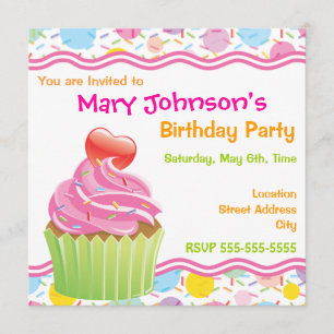 Invitation d'anniversaire Cupcake Rose