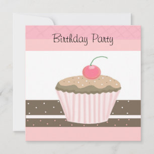 Invitation d'anniversaire Cupcake rose et chocolat
