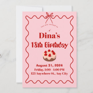 Invitation d'anniversaire Cupcake Rose Rouge Frais