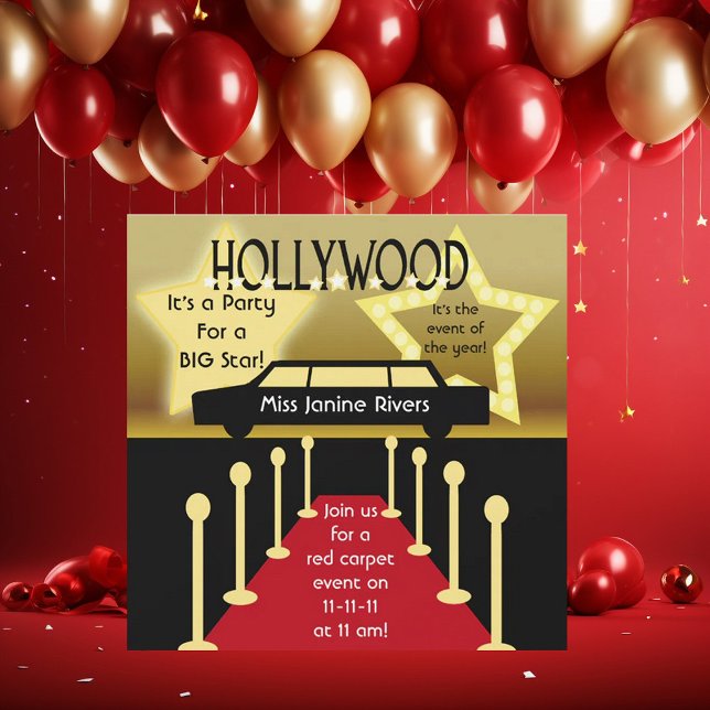 Invitation d'anniversaire customisée Hollywood Gla (Créateur téléchargé)