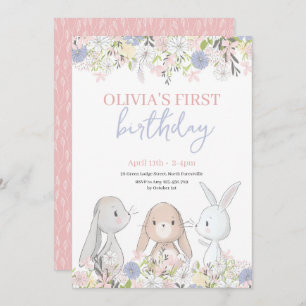 Invitation d'anniversaire Cute Bunnies