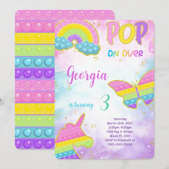 Invitation d'anniversaire Cute Pop it (Devant / Derrière)