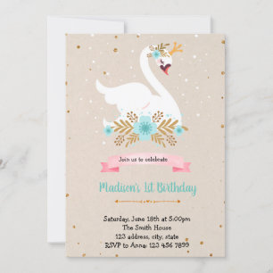 Invitation d'anniversaire cygne fleur bleue