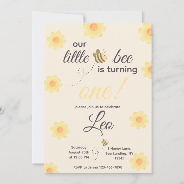 Invitation d'anniversaire d'abeille (Devant)