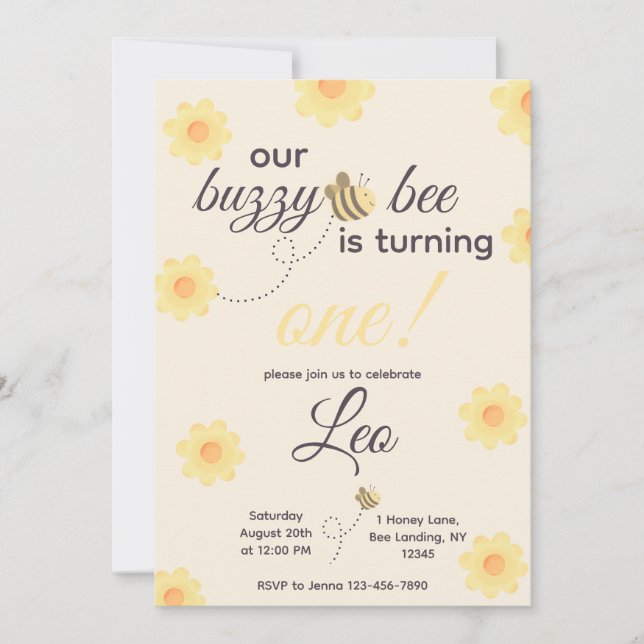 Invitation d'anniversaire d'abeille (Devant)