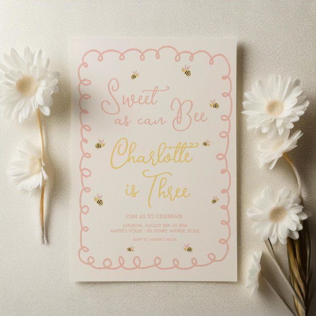 Invitation d'anniversaire d'abeille - Douce comme  (Créateur téléchargé)