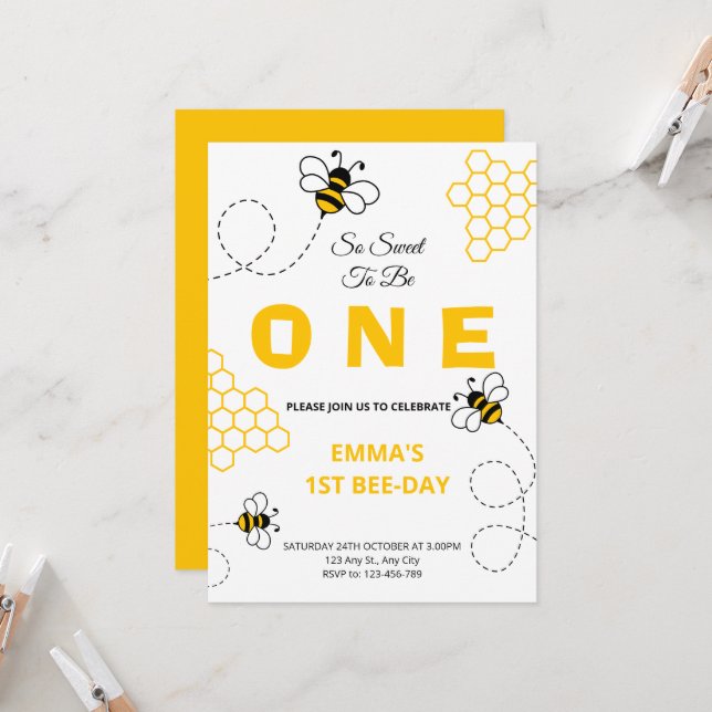 Invitation d'anniversaire d'abeille « Tellement do (Devant/Arrière en situation)