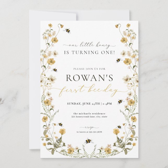 Invitation d'anniversaire d'abeilles 1er Invitatio (Devant)