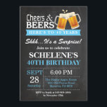 Invitation d'anniversaire d'acclamations et de<br><div class="desc">Carte d'invitation d'anniversaire d'acclamations et de bières de surprise quarantième. Anniversaire adulte. Bleu. 16ème 18ème 21ème 30ème quarantième cinquantième soixantième soixante-dixième quatre-vingtième quatre-vingt-dixième 100th. Tout âge. Pour davantage de personnalisation,  cliquez sur svp la "personnaliser il" bouton et utilisez notre outil de conception pour modifier ce modèle.</div>