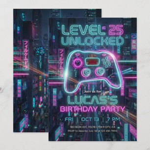 Invitation d'anniversaire d'adolescent gamer Cyber
