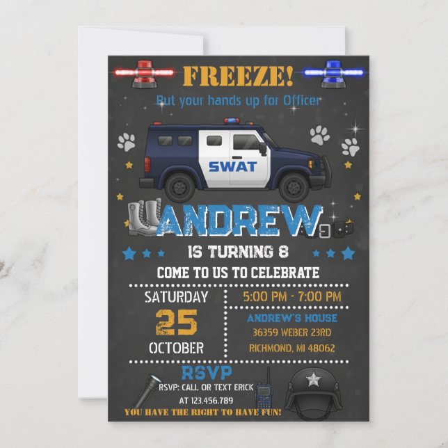 Invitation d'anniversaire d'agent de police person (Devant)