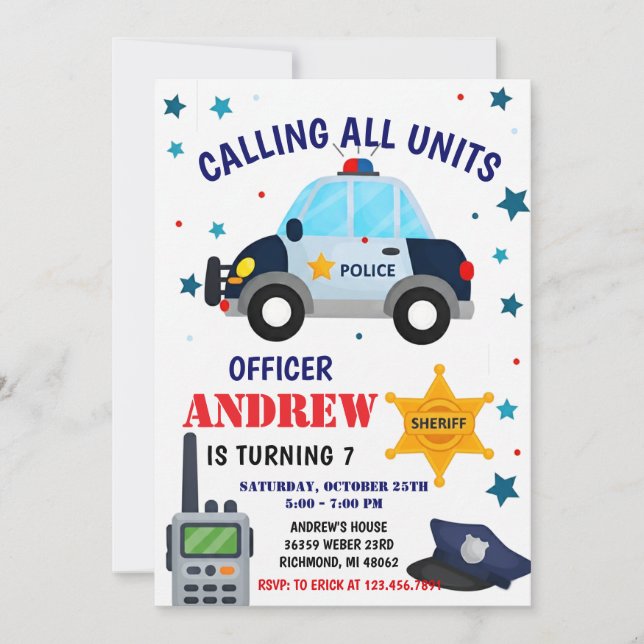 Invitation d'anniversaire d'agent de police person (Devant)