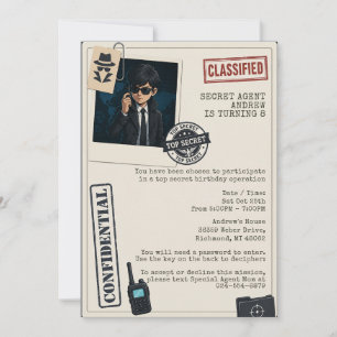 Invitation d'anniversaire d'agent secret personnel