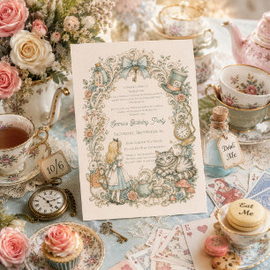 Invitation d'anniversaire d'Alice au pays des merv