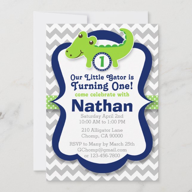 Invitation d'anniversaire d'alligator - alligator (Devant)