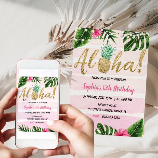 Invitation d'anniversaire d'Aloha tropical Invitat (Créateur téléchargé)