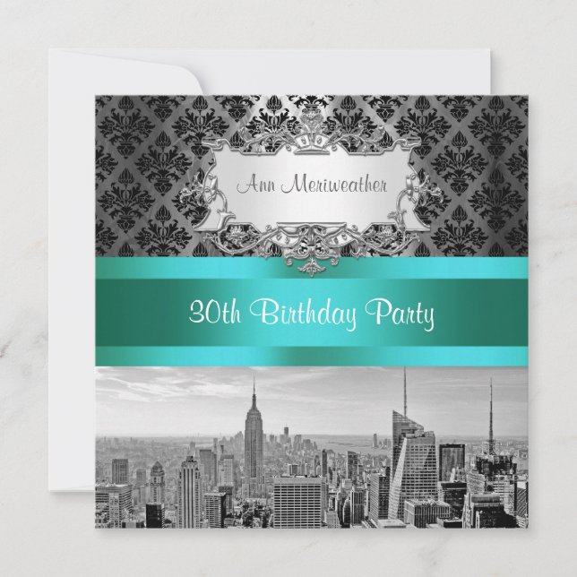 Invitation d'anniversaire damassée B3 de la skylin (Devant)