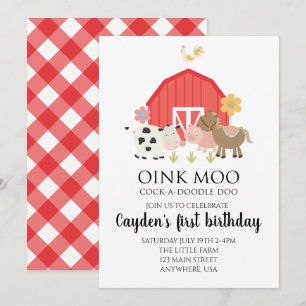 Invitation d'anniversaire d'animal de ferme à carr