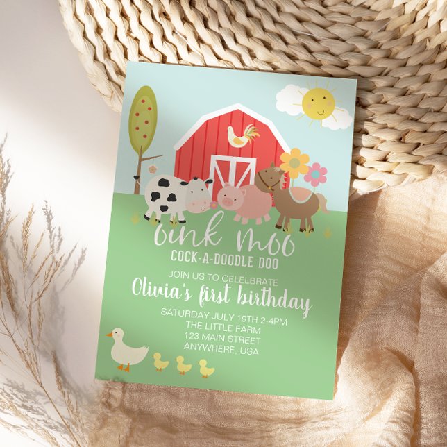 Invitation d'anniversaire d'animal de ferme avec i (Créateur téléchargé)