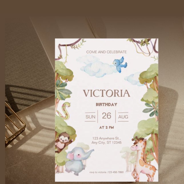 Invitation d'anniversaire d'animal de forêt adorab (Créateur téléchargé)