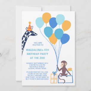 Invitation d'anniversaire d'animal de zoo