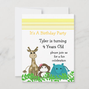Invitation d'anniversaire d'animal de zoo