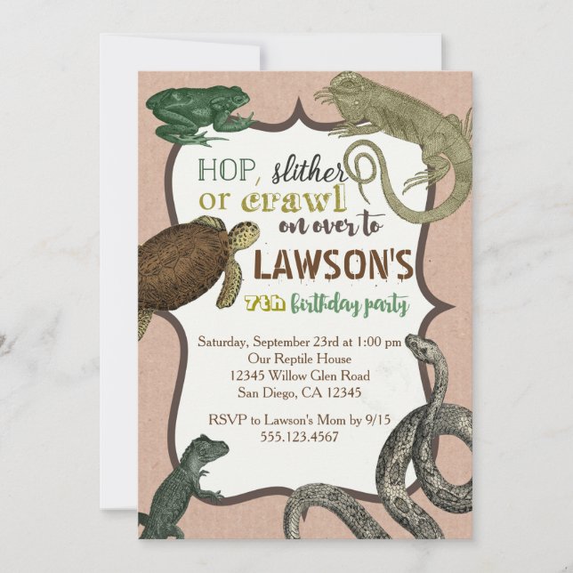 Invitation d'anniversaire d'Animas de reptile (Devant)